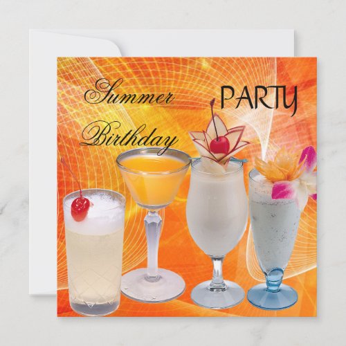 Summer Birthday Party Cocktails Tropical Invitation