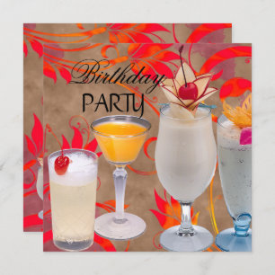 Summer Birthday Party Cocktails Tropical Invitation