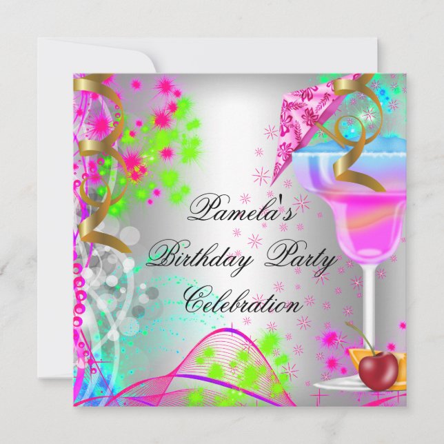 Summer Birthday Party Colorful Cocktail Invitation (Front)