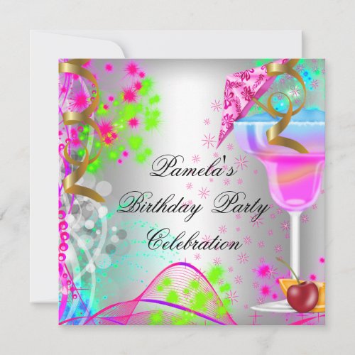 Summer Birthday Party Colorful Cocktail Invitation