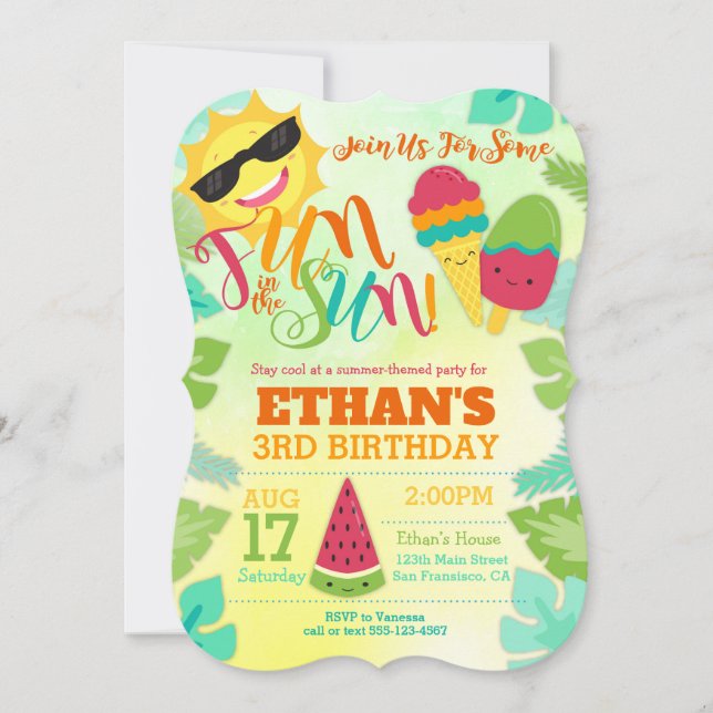 Summer Birthday Party Invitation - Pool / Tropical (Front)