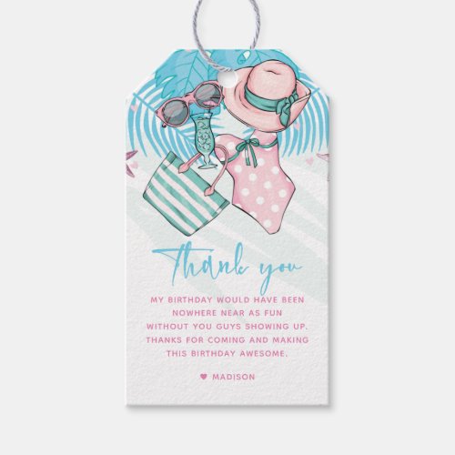 Summer Birthday Party Pink Turquoise Thank you Gift Tags