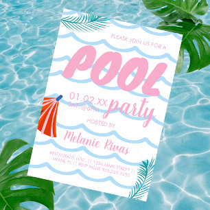 Summer Birthday Pool Beach Waves Invitation