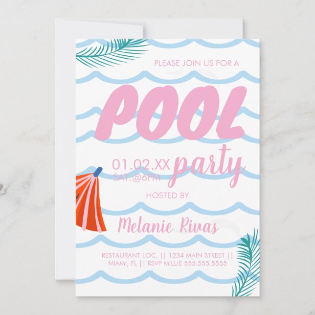 Summer Birthday Pool Beach Waves Invitation (Front)