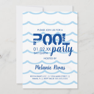 Summer Birthday Pool Party Blue Waves Pattern Invitation