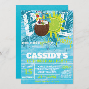 Summer Birthday Pool Party coconut Invitation