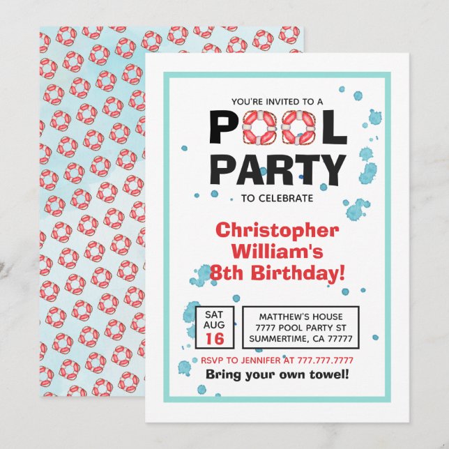 Summer Birthday Pool Party Invitation (Front/Back)