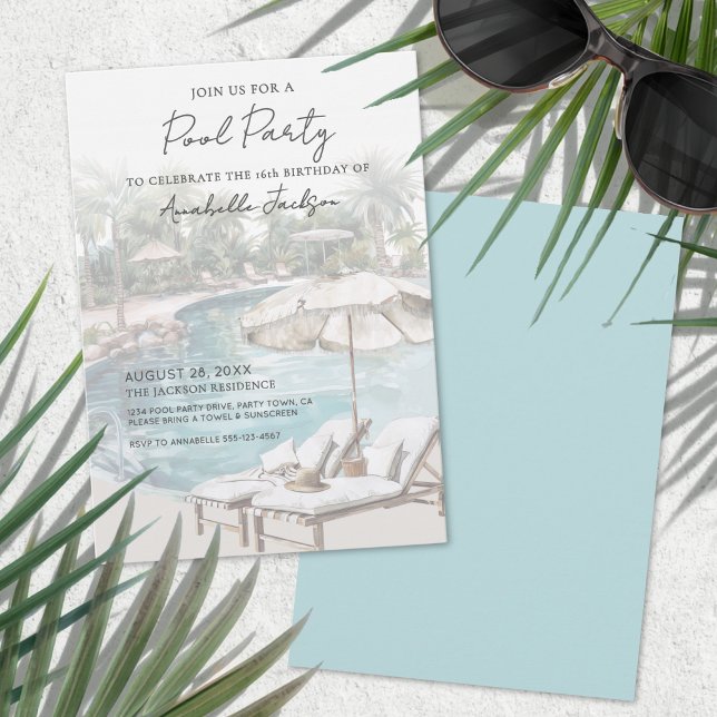 Summer Birthday Pool Party Invitation (Summer Birthday Pool Party Invitation)