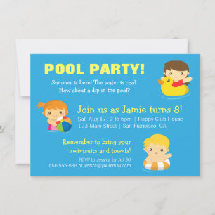 Summer Birthday Pool Party Invitations