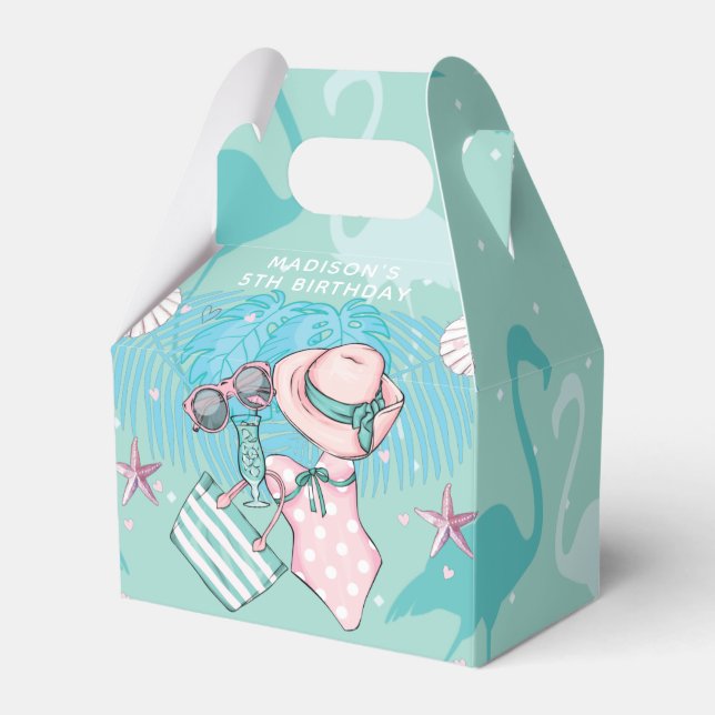 Summer Birthday Pool Party Personalized Favor Boxes (Front Side)