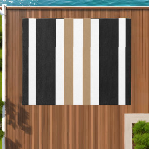 Summer Black Brown White Broad Stripes Outdoor Rug