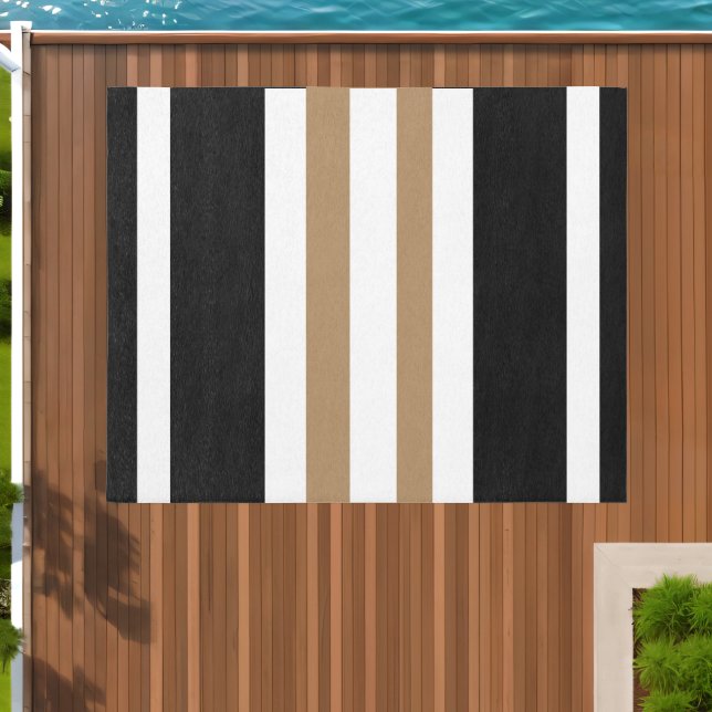 Summer Black Brown White Broad Stripes  Outdoor Rug (Insitu (Outdoor 1))