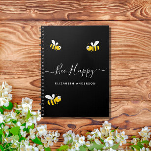Summer black custom name bees college ruled notebook
