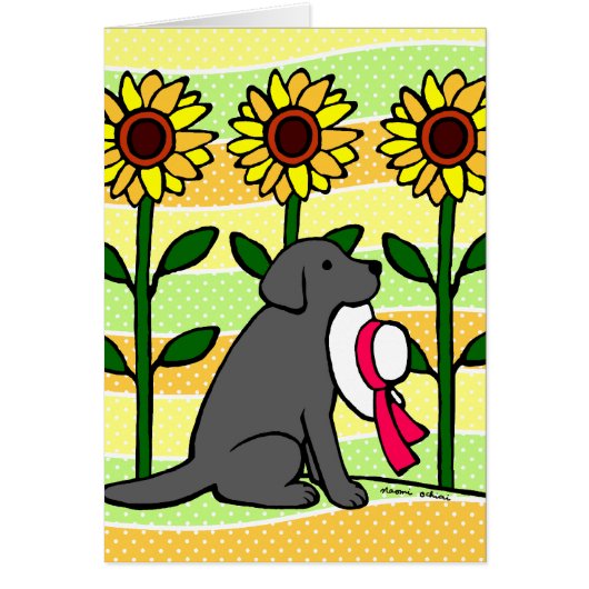 Summer Black Labrador with Sunflowers Cards (Front)