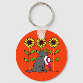 Summer Black Labrador with Sunflowers Keychain