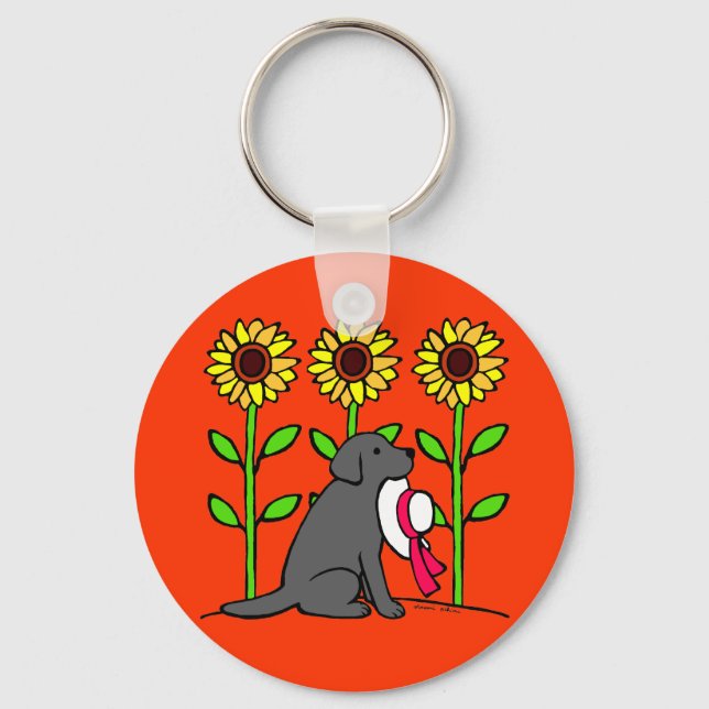 Summer Black Labrador with Sunflowers Keychain (Front)