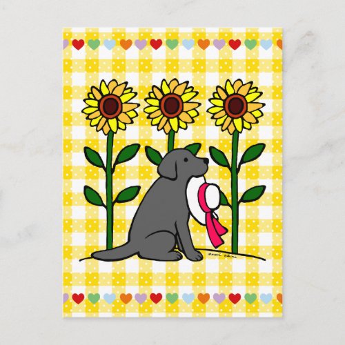 Summer Black Labrador with Sunflowers Postcard
