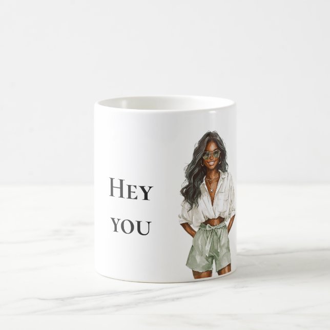 Summer Black Lady Hey You Quote Coffee Mug (Center)