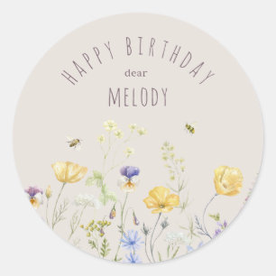 Summer Bliss, wildflowers, watercolor Birthday  Classic Round Sticker