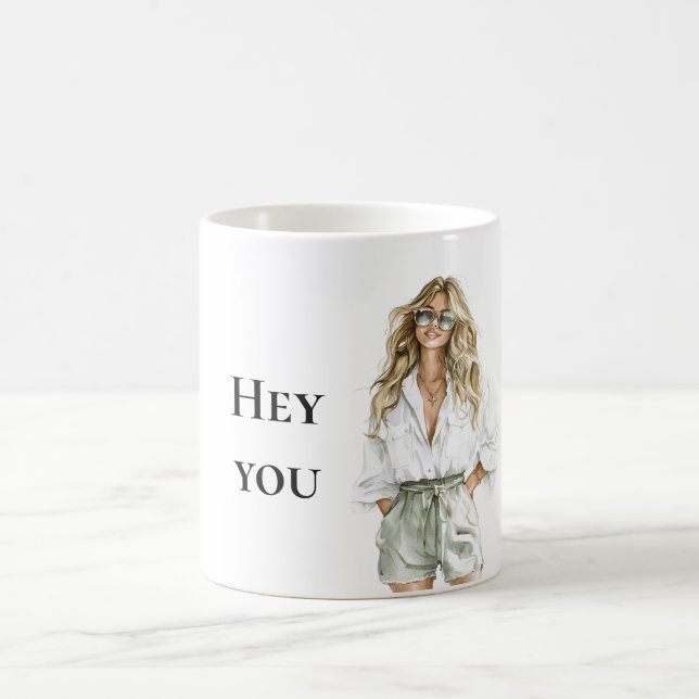 Summer Blond Lady Hey You Quote Coffee Mug (Center)