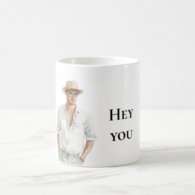 Summer Blond Man Hey You Quote Coffee Mug (Center)