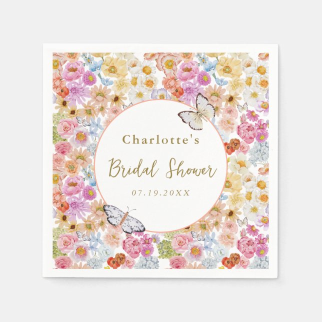 Summer Bloom Floral Butterfly Bridal Shower Custom Napkins (Front)