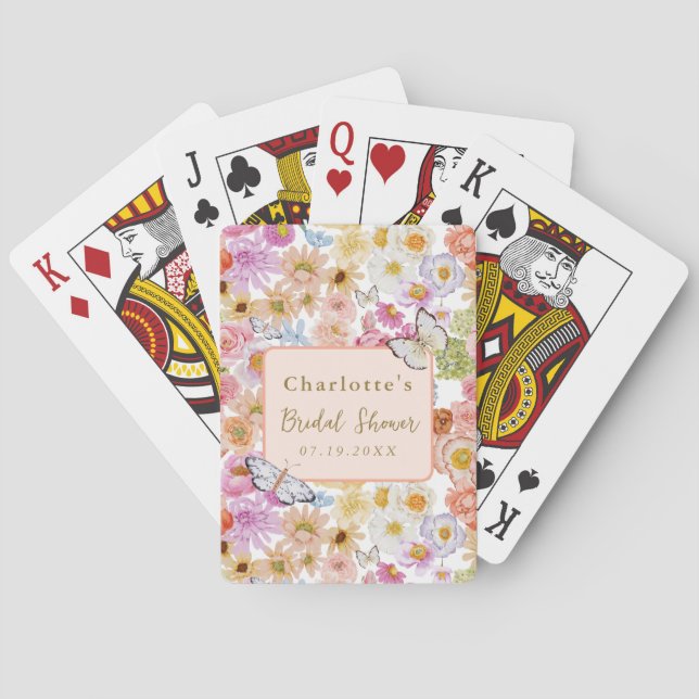 Summer Bloom Floral Butterfly Bridal Shower Custom Poker Cards (Back)