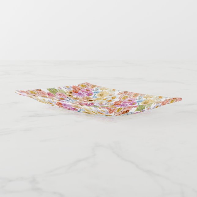 Summer Bloom Floral Butterfly Trinket Tray (Angled)