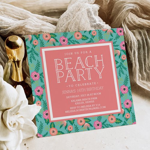 Summer Blooms Beach Party Invitation