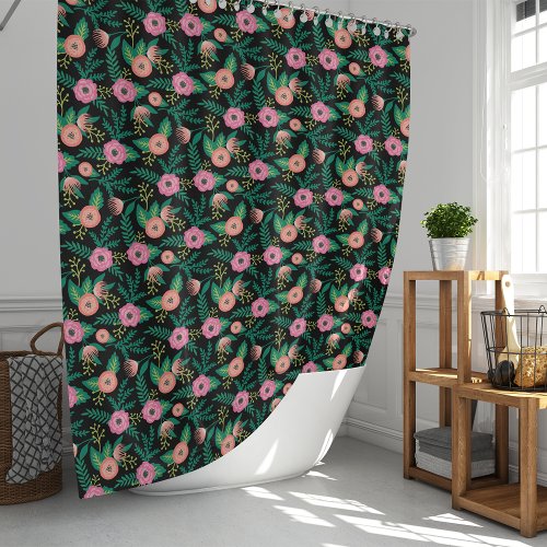 Summer Blooms Bright Tropical Floral Shower Curtain