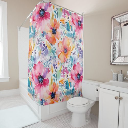 SUMMER BLOOMS FLORAL  SHOWER CURTAIN