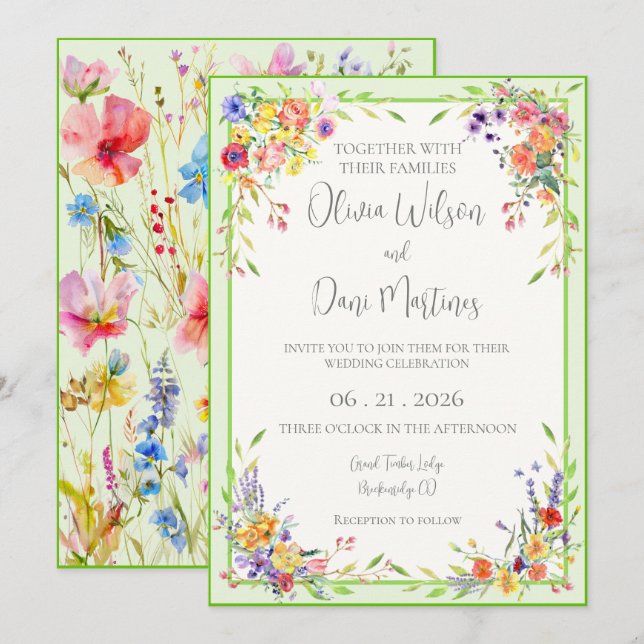 Summer Blooms Floral Wedding Invitation (Front/Back)