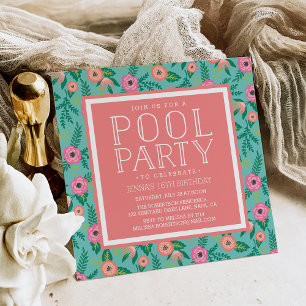 Summer Blooms Pool Party Invitation