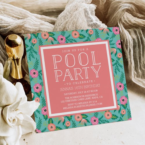 Summer Blooms Pool Party Invitation