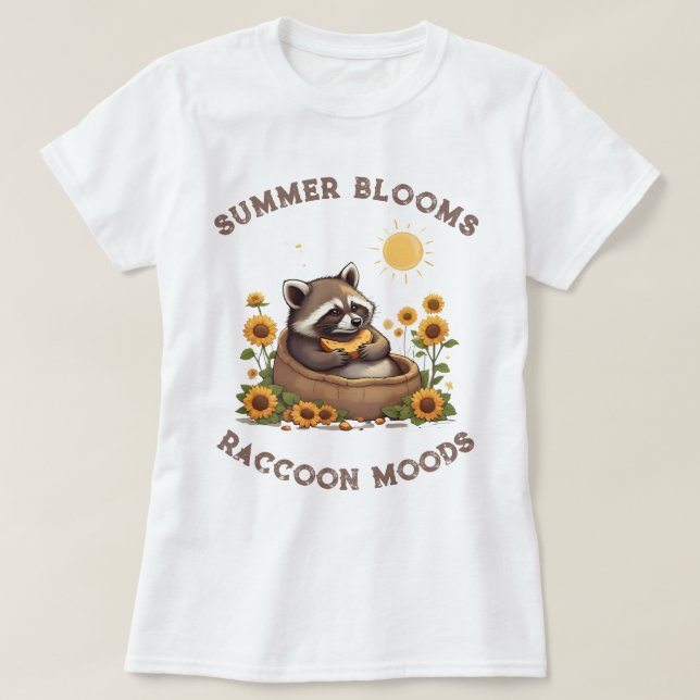 Summer Blooms Raccoon Moods T-Shirt (Design Front)