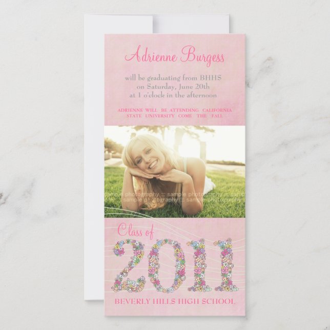 Summer Blossoms Class of 2011 Graduation PhotoCard Announcement (Front)