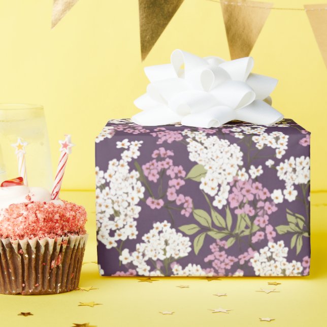 Summer Blossoms On Purple Wrapping Paper (Birthday Party)