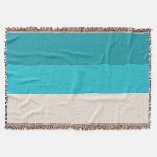 Summer Blue Beach Vibe Horizontal Stripe Throw Blanket (Front)