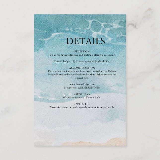 Summer Blue Beach Wedding Enclosure Card (Front)