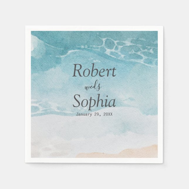 Summer Blue Beach Wedding Napkins (Front)