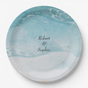 Summer Blue Beach Wedding Paper Plates