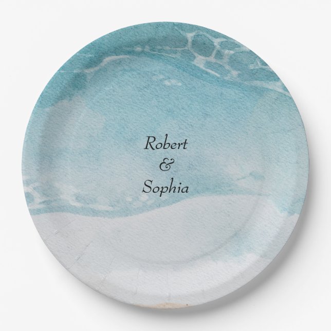 Summer Blue Beach Wedding Paper Plates (Front)