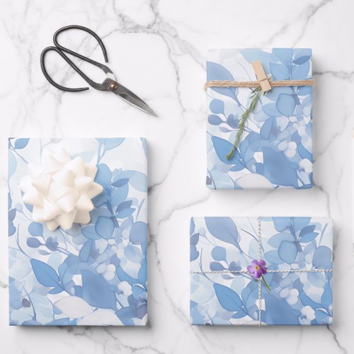 Summer Blue Botanical Wrapping Paper Sheets