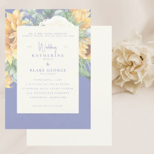 Summer Blue Elegant Sunflower Tuscan Wedding II Invitation