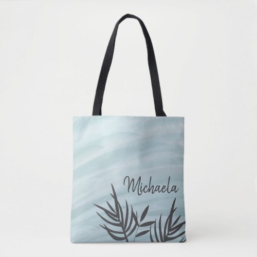 Summer Blue Floral Personalized Tote Bag