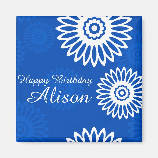 Summer Blue flowers Happy Birthday Name Magnet (Front)
