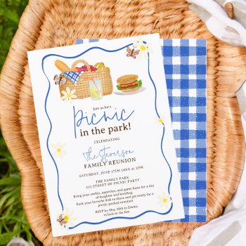 Summer Blue Fun Picnic In The Park Family Reunion Invitation by girly_trend at Zazzle