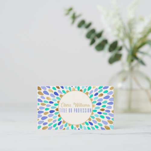 Summer Blue Gold Flower Burst Business Card