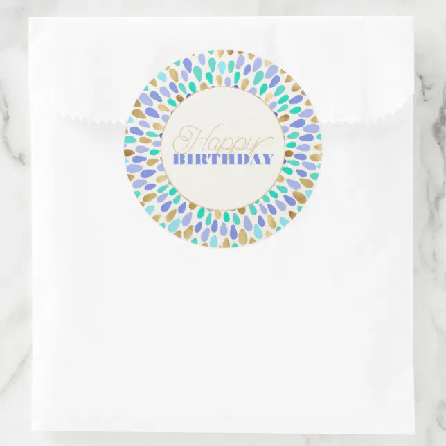 Summer Blue Gold Flower Burst Classic Round Sticker | Zazzle
