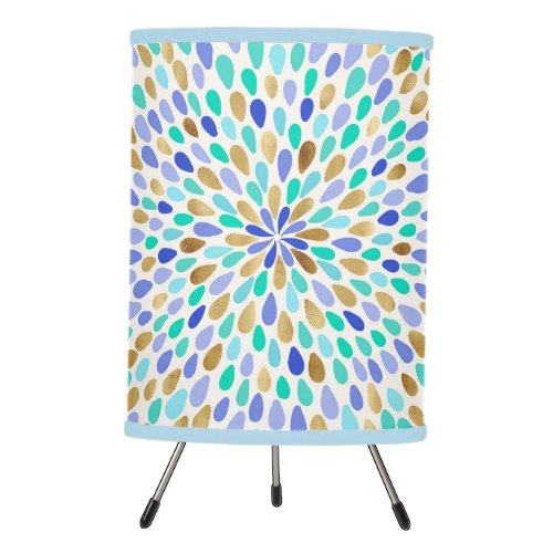 Summer Blue Gold Flower Burst Tripod Lamp